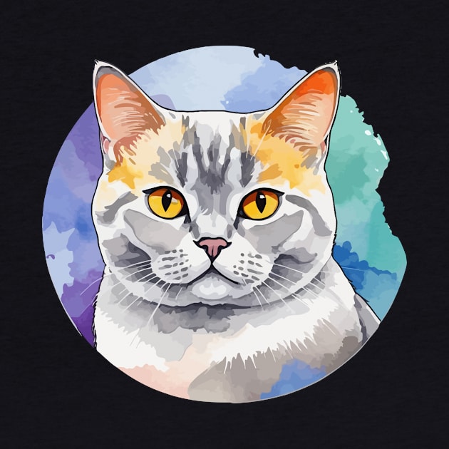 British Shorthair Cat Watercolor Drawing by FluffigerSchuh